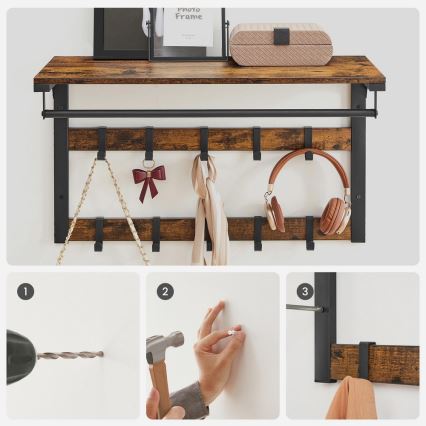 Nástenný vešiak s policou NATE hnedá/čierna