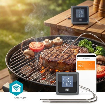 Inteligentný digitálny teplomer na mäso SmartLife s LCD displejom, rozsah 0–300 °C, napájanie 2× AAA