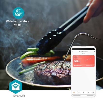 Inteligentný digitálny teplomer na mäso SmartLife s LCD displejom, rozsah 0–300 °C, napájanie 2× AAA