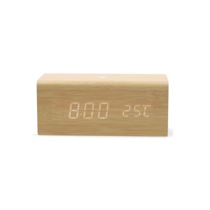Drevený digitálny budík s LED displejom a teplomerom 5V/1xCR2032