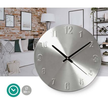 Kovové nástenné hodiny 1xAA matný chróm