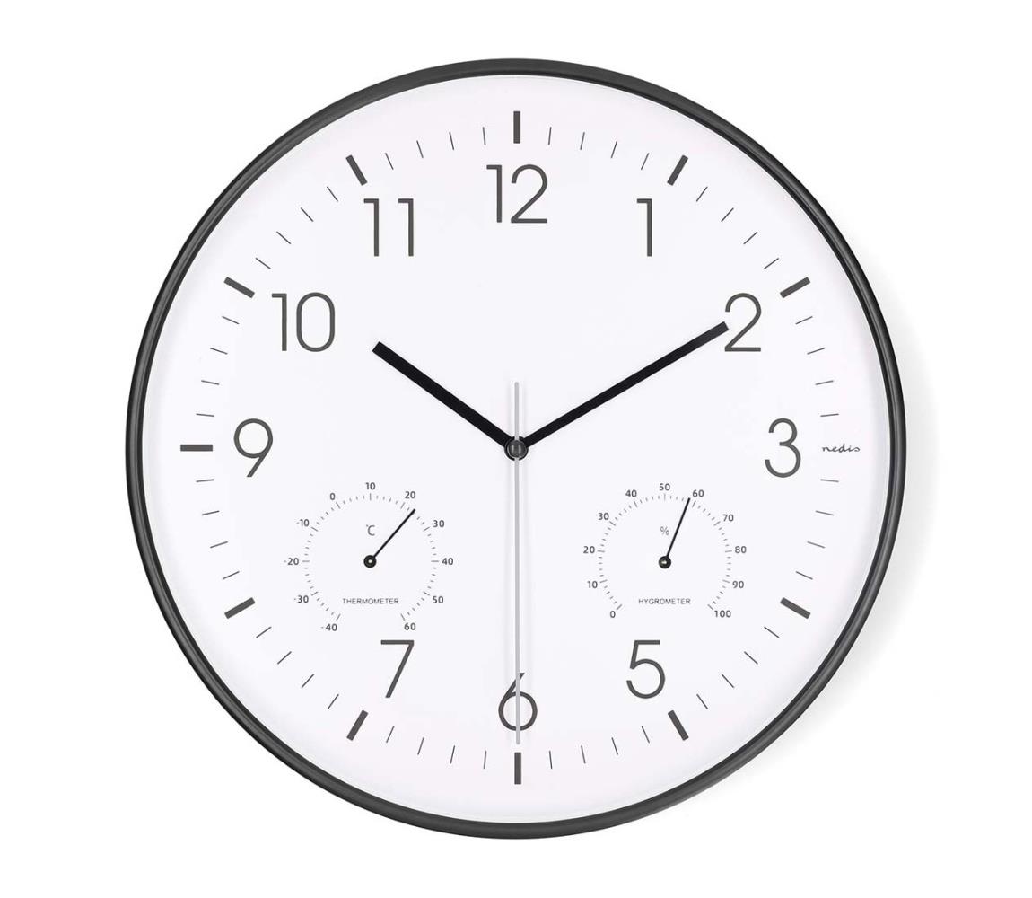 CLWA4226BK - Nástenné hodiny s teplomerom a vlhkomerom, priemer 30,5 cm, 1xAA, čierna CLWA4226BK