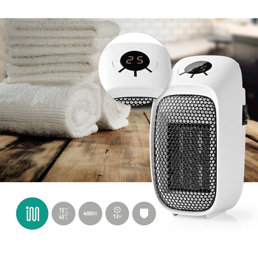 Ohrievač do zásuvky s termostatom a LCD displejom 400W/230V