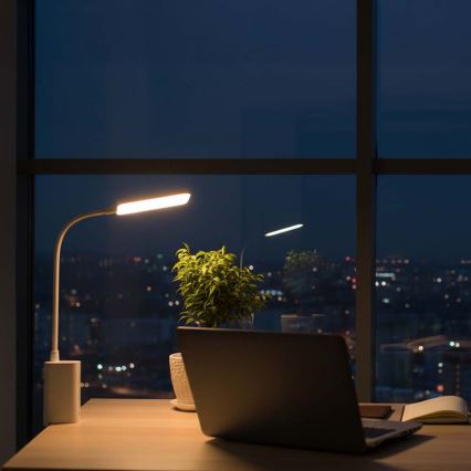 LED stmievateľná nabíjateľná dotyková flexibilná stolná lampa so svorkou LED/5W/1200 mAh biela