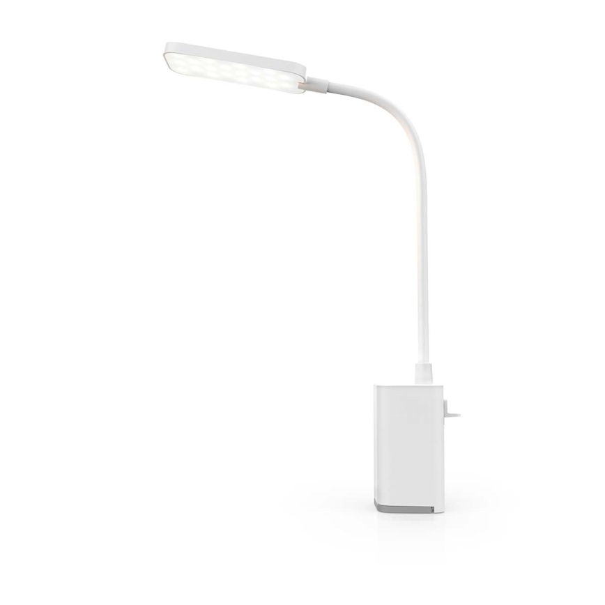 LED stmievateľná nabíjateľná dotyková flexibilná stolná lampa so svorkou LED/5W/1200 mAh biela