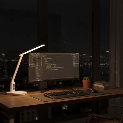 LED Stmievateľná nabíjacia dotyková stolová lampa s displejom LED/7,5W/1200 mAh 3000/4000/5700K CRI 90 biela