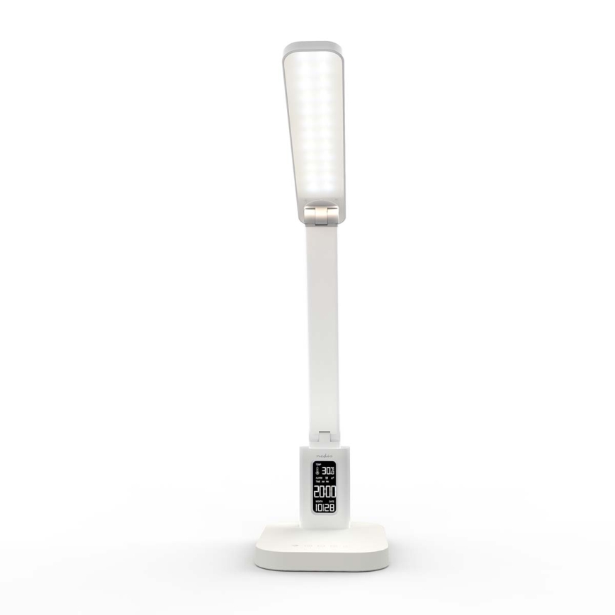 LED Stmievateľná nabíjacia dotyková stolová lampa s displejom LED/7,5W/1200 mAh 3000/4000/5700K CRI 90 biela
