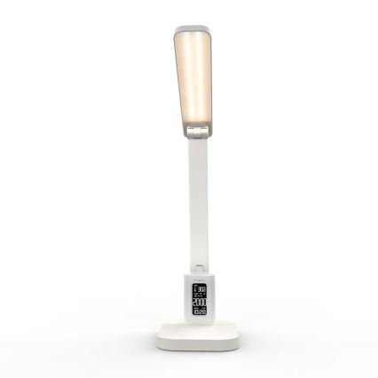 LED Stmievateľná nabíjacia dotyková stolová lampa s displejom LED/7,5W/1200 mAh 3000/4000/5700K CRI 90 biela