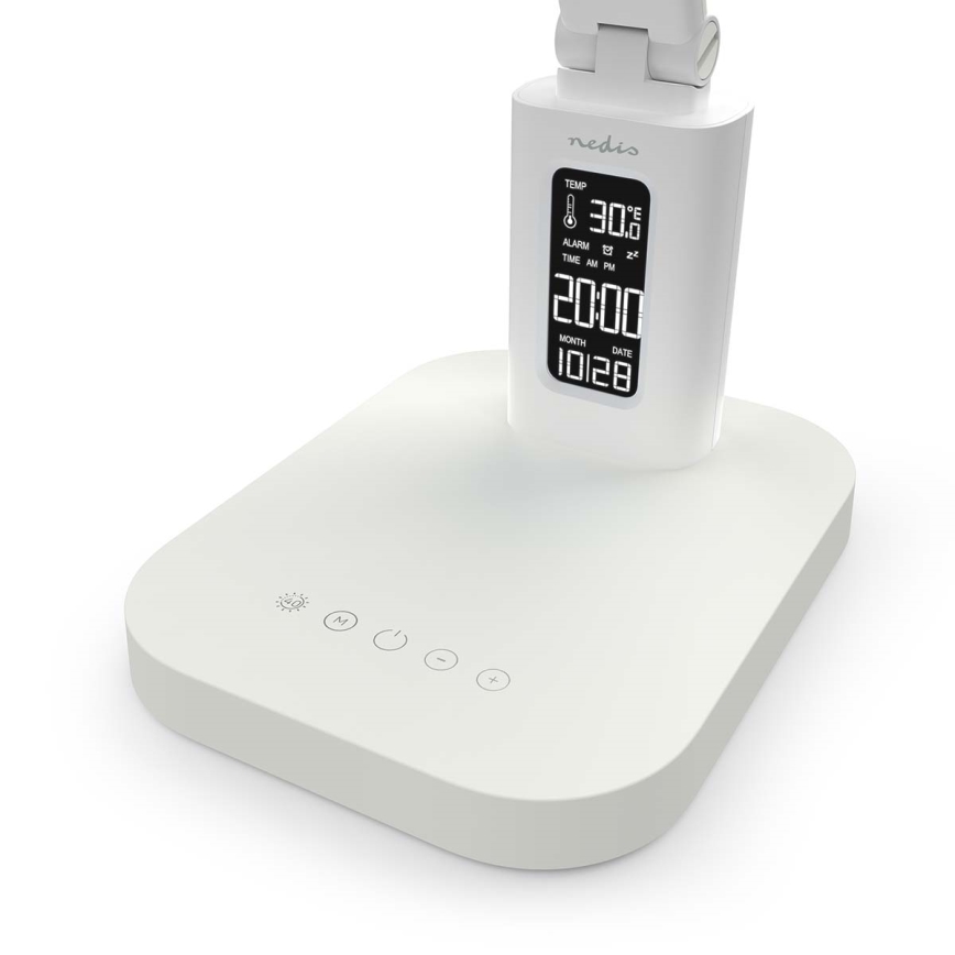 LED Stmievateľná nabíjacia dotyková stolová lampa s displejom LED/7,5W/1200 mAh 3000/4000/5700K CRI 90 biela