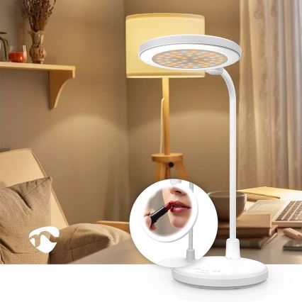 LED stmievateľná nabíjateľná dotyková lampa so zrkadlom LED/6W/1200 mAh 3000/4000/5700K CRI 90 biela