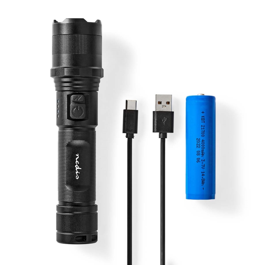 LED Stmievateľná nabíjateľná hliníková baterka LED/10W/5V 2200 mAh IPX4 čierna