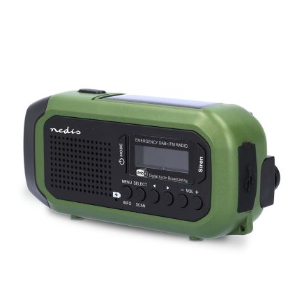 Rádio DAB+/FM s kľukou, solárnym panelom a LED svietidlom, 5V/2500 mAh, zelená/čierna