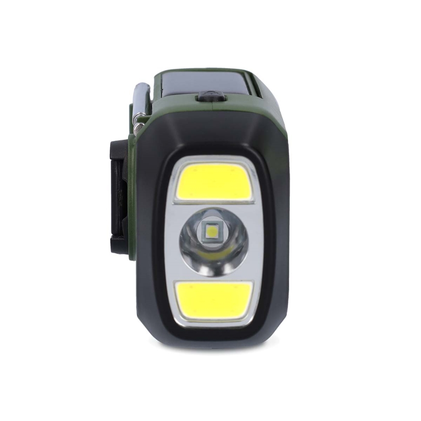 Rádio DAB+/FM s kľukou, solárnym panelom a LED svietidlom, 5V/2500 mAh, zelená/čierna