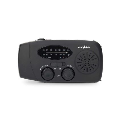 Kľukové AM/FM rádio so solárnym panelom a LED svietidlom s batériou 2000 mAh
