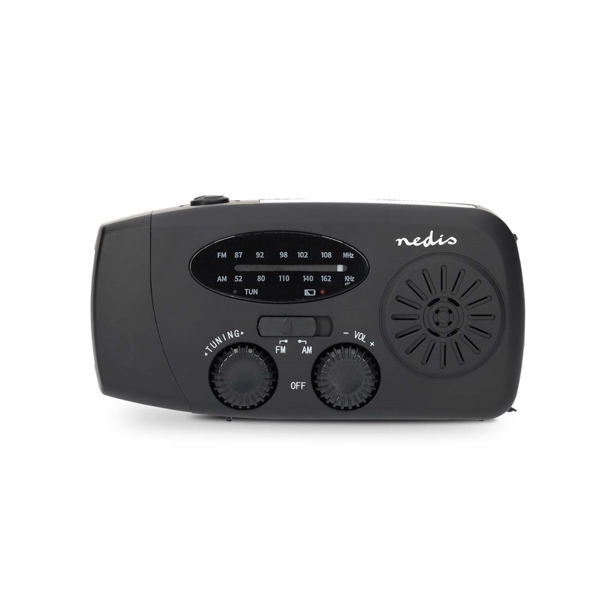 Kľukové AM/FM rádio so solárnym panelom a LED svietidlom s batériou 2000 mAh
