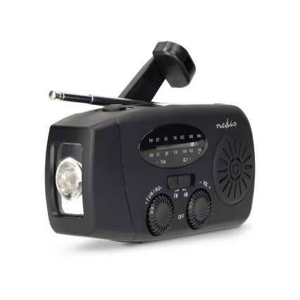 Kľukové AM/FM rádio so solárnym panelom a LED svietidlom s batériou 2000 mAh