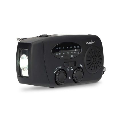 Kľukové AM/FM rádio so solárnym panelom a LED svietidlom s batériou 2000 mAh