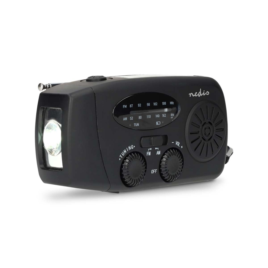 Kľukové AM/FM rádio so solárnym panelom a LED svietidlom s batériou 2000 mAh