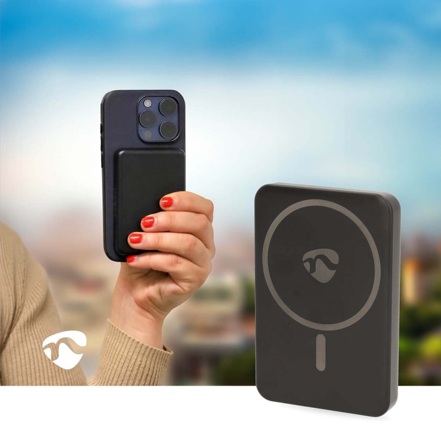 Powerbanka 2v1 magnetická s bezdrôtovým nabíjaním MagSafe 5000 mAh čierna