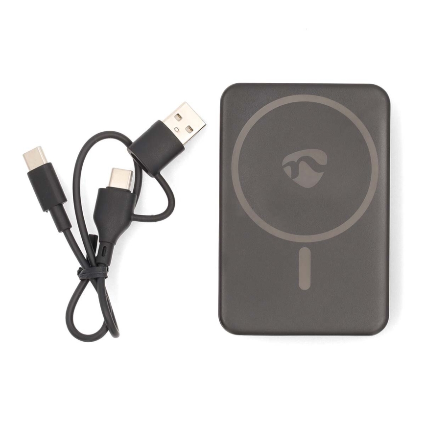 Powerbanka 2v1 magnetická s bezdrôtovým nabíjaním MagSafe 5000 mAh čierna
