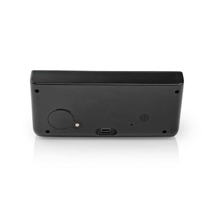Budík s LCD displejom a bezdrôtovou nabíjačkou 15W/230V + 1xCR2032 čierna