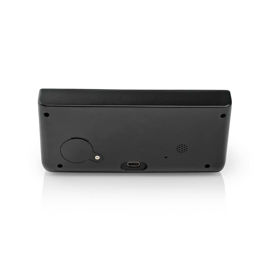 Budík s LCD displejom a bezdrôtovou nabíjačkou 15W/230V + 1xCR2032 čierna