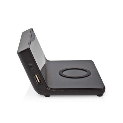 Budík s LCD displejom a bezdrôtovú nabíjačkou 15W/5V + 1xCR2032 čierna