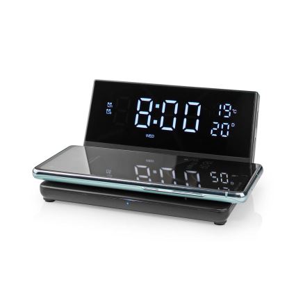 Budík s LCD displejom a bezdrôtovú nabíjačkou 15W/5V + 1xCR2032 čierna