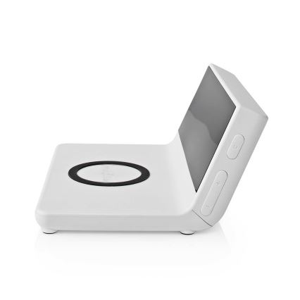 Budík s LCD displejom a bezdrôtovú nabíjačkou 15W/5V + 1xCR2032 biela