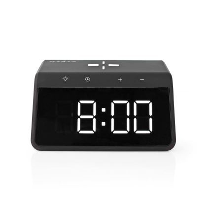 Budík s LCD displejom a bezdrôtovou nabíjačkou 15W/230V 1x CR2032 čierna