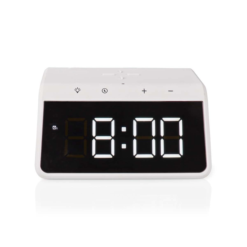 Budík s LCD displejom a bezdrôtovú nabíjačkou 15W/5V 1xCR2032 biela