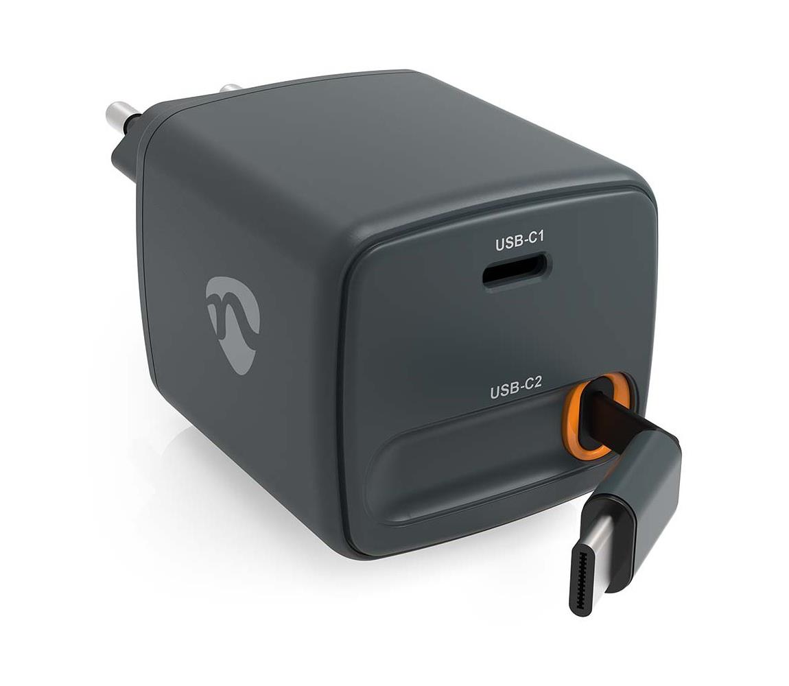 WCHARC30WBK - Nabíjačka so zatahovacím káblom Power Delivery 30W 2xUSB-C čierna WCHARC30WBK