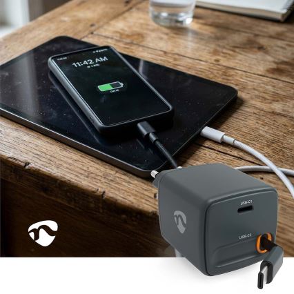 Nabíjačka so zatahovacím káblom Power Delivery 30W 2xUSB-C čierna