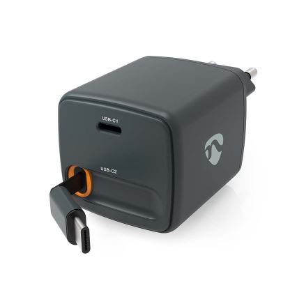 Nabíjačka so zatahovacím káblom Power Delivery 30W 2xUSB-C čierna