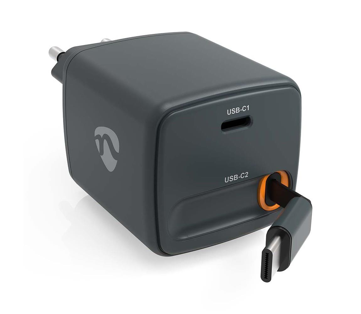 WCHARC65WBK - Nabíjačka so zatahovacím káblom Power Delivery 65W 2x USB-C čierna WCHARC65WBK