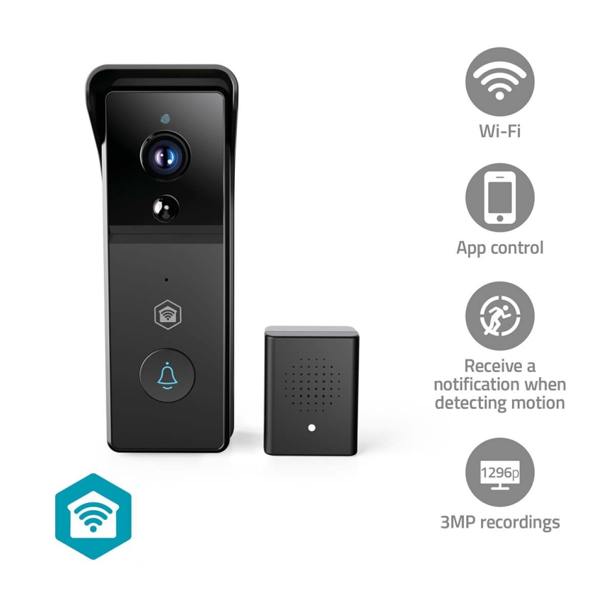 Videozvonček s pohybovým senzorom SmartLife 4400 mAh Full HD 1296p IP44 Wi‑Fi Tuya
