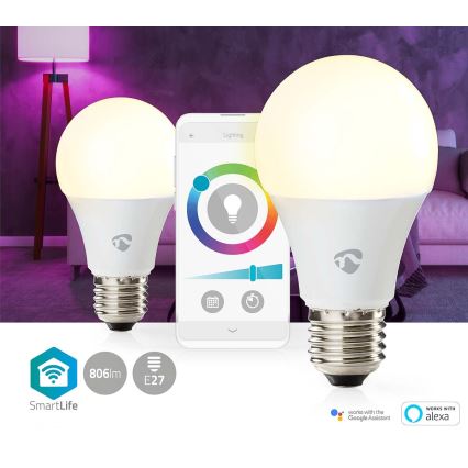 SADA 2x LED RGBW Stmievateľná žiarovka SmartLife E27/9W/230V Wi-Fi 2700-6500K