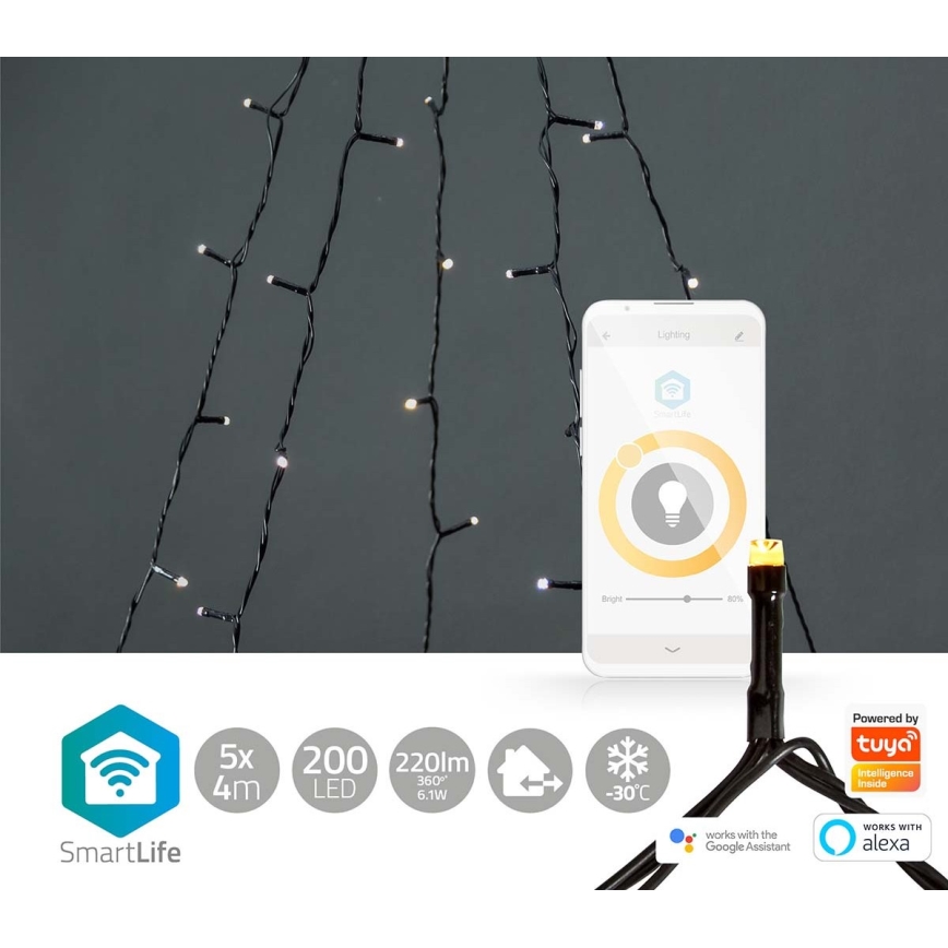 LED Vonkajší vianočný záves 200xLED/8 funkcií 5x7m IP65 Wi-Fi Tuya