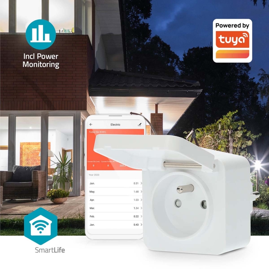 Inteligentná zásuvka 3680W/230V/ Typ E/16A Wi-Fi Tuya IP44