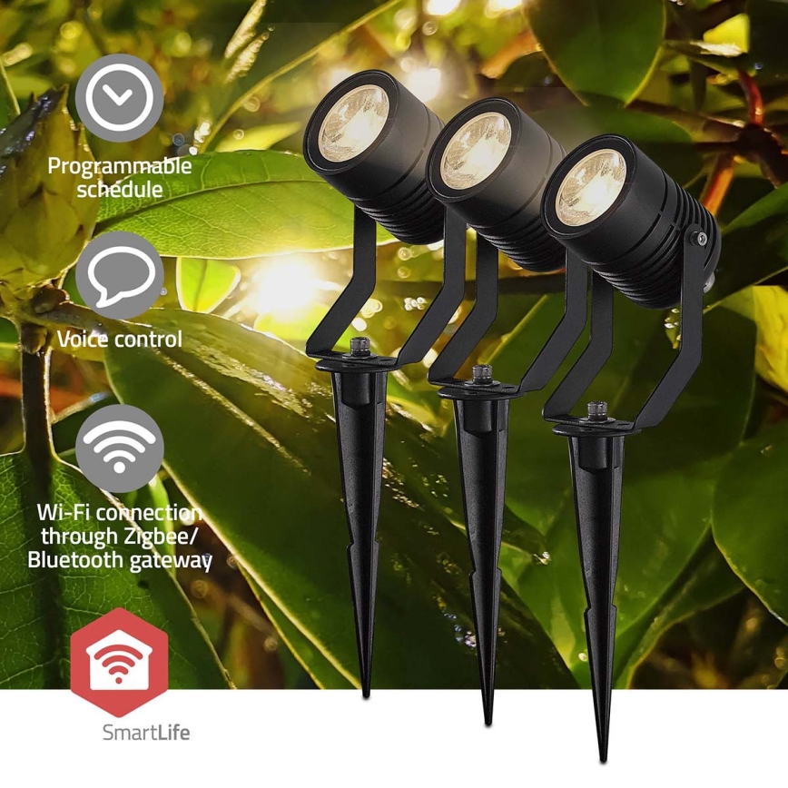 Sada 3x stmievateľných vonkajších LED svietidiel RGBW SmartLife LED/3W/230V IP65 Wi-Fi Tuya čierna