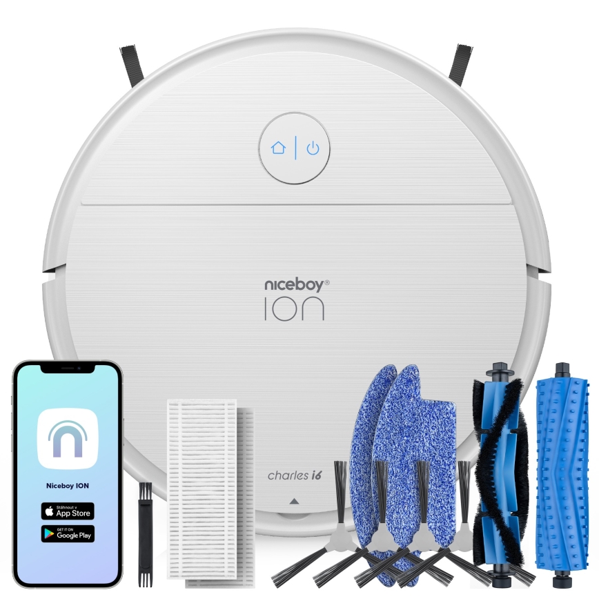 Niceboy ION Charles i6 - Inteligentný robotický vysávač 2v1 2600 mAh Wi-Fi biela