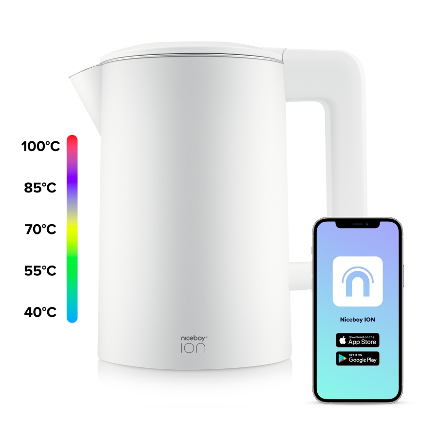 Niceboy ION SmartKettle - Inteligentná rýchlovarná kanvica s termoreguláciou 1,7 l 2200W/230V Wi-Fi biela