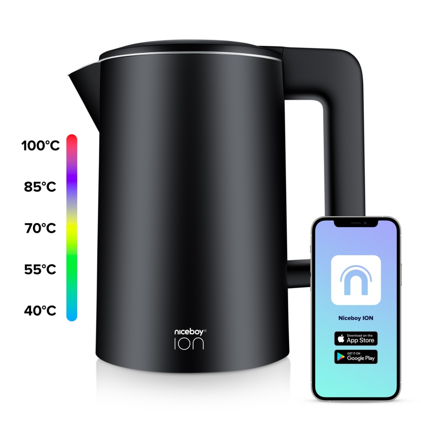 Niceboy ION SmartKettle - Inteligentná rýchlovarná kanvica s termoreguláciou 1,7 l 2200W/230V Wi-Fi čierna