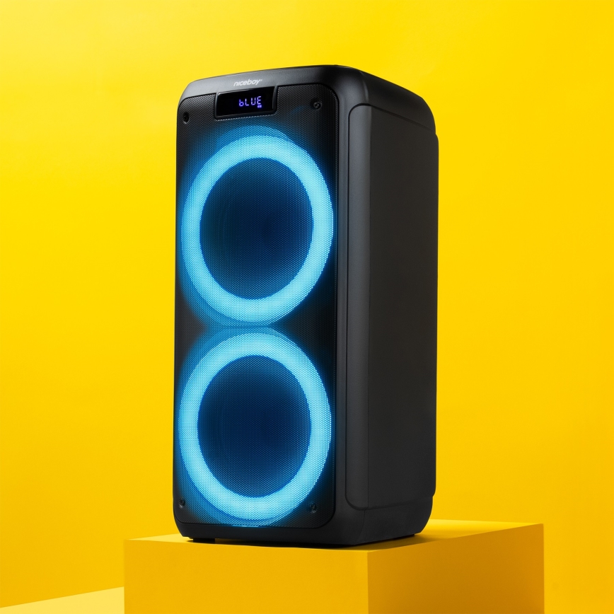 Niceboy PARTY Boss 2 - LED Bezdrôtový reproduktor s mikrofónom a funkciou powerbanky 200W/4500 mAh + diaľkové ovládanie