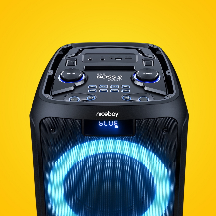 Niceboy PARTY Boss 2 - LED Bezdrôtový reproduktor s mikrofónom a funkciou powerbanky 200W/4500 mAh + diaľkové ovládanie