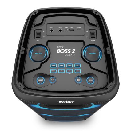 Niceboy PARTY Boss 2 - LED Bezdrôtový reproduktor s mikrofónom a funkciou powerbanky 200W/4500 mAh + diaľkové ovládanie