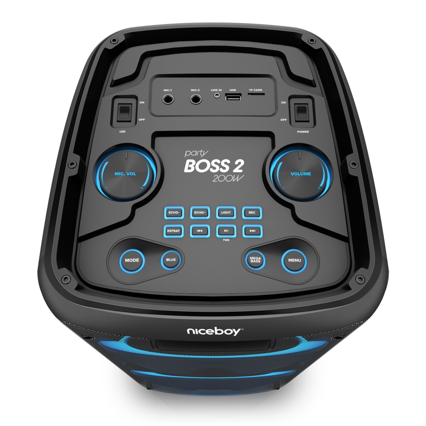 Niceboy PARTY Boss 2 - LED Bezdrôtový reproduktor s mikrofónom a funkciou powerbanky 200W/4500 mAh + diaľkové ovládanie