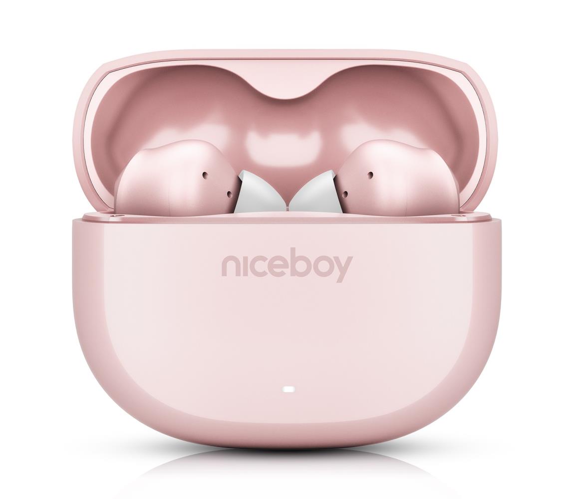 Niceboy Pins 4 - Bezdrôtové slúchadlá s ANC 400 mAh + 2x 50 mAh IPX4 ružové pins-4-pink