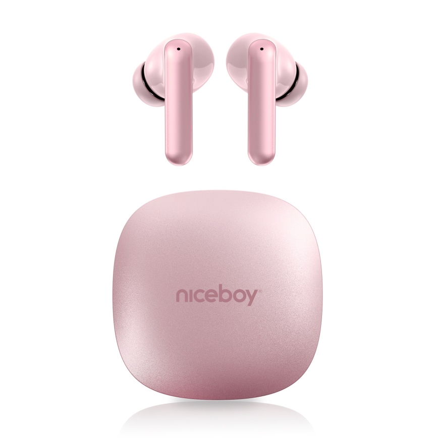 Niceboy Pins 4 PRO - Bezdrôtové slúchadlá s ANC 380 mAh + 2x 35 mAh IP54 ružové
