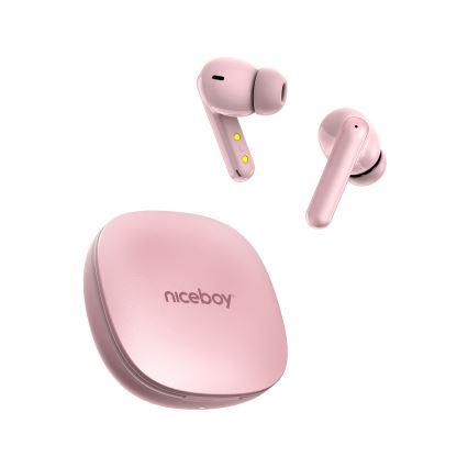 Niceboy Pins 4 PRO - Bezdrôtové slúchadlá s ANC 380 mAh + 2x 35 mAh IP54 ružové